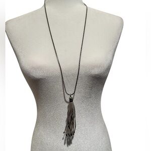 💙SALE 3/$25 BANANA REPUBLIC SILVERTONE LINC NECKLACE WITH GRAY BEADED TASSELS